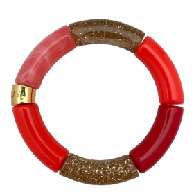 Bracelet jonc élastiqué ESPUMA BEIJA 1 - Rose rouge corail & doré PARABAYA