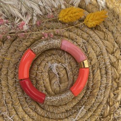 Bracelet jonc élastiqué ESPUMA BEIJA 1 - Rose rouge corail & doré