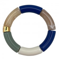 Bracelet jonc élastiqué PIPOCA AGUA 1 - Bleu beige vert & Blanc PARABAYA
