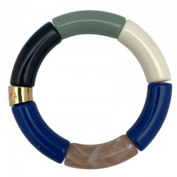 Bracelet jonc élastiqué PIPOCA AGUA 2 - Bleu beige vert noir & Blanc PARABAYA