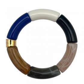 Bracelet jonc élastiqué PIPOCA AGUA 3 - Bleu beige gris noir & Blanc PARABAYA
