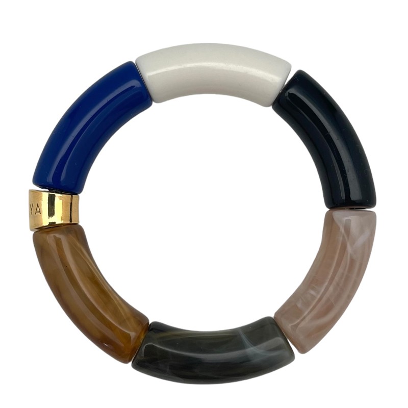 Bracelet jonc élastiqué PIPOCA AGUA 3 - Bleu beige gris noir & Blanc PARABAYA Bracelet jonc élastiqué PIPOCA AGUA 3 - Bleu beige gris noir & Blanc PARABAYA