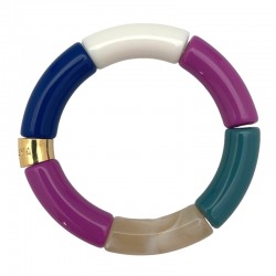 Bracelet jonc élastiqué PIPOCA BATUCA 2 - Bleu vert violet blanc & Beige PARABAYA