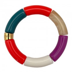 Bracelet jonc élastiqué PIPOCA BATUCA 3 - Corail vert violet blanc & Beige PARABAYA