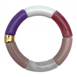 Bracelet jonc élastiqué PIPOCA BABALOU 1 - Mauve rose & blanc PARABAYA