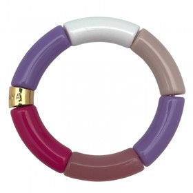 Bracelet jonc élastiqué PIPOCA BABALOU 2 - Violet beige rose blanc & Rose indien PARABAYA