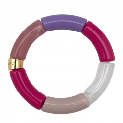 Bracelet jonc élastiqué PIPOCA BABALOU 3 - Violet beige rose blanc & Rose indien PARABAYA