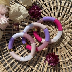 Bracelet jonc élastiqué PIPOCA BABALOO 2 - Mauve blanc & nuances de rose