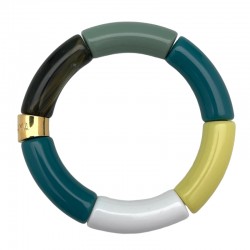 Bracelet jonc élastiqué PIPOCA IGUACOU 1 - Vert blanc jaune noir & vert amande PARABAYA