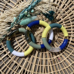 Bracelet jonc élastiqué IGUACU 3 - Jaune bleu vert & Blanc marbré