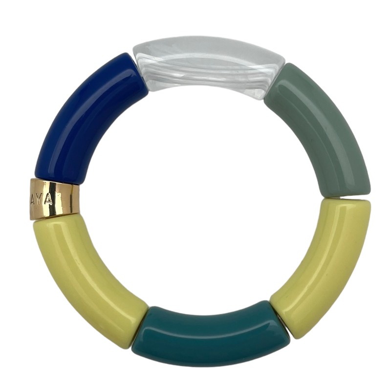 Bracelet jonc élastiqué PIPOCA IGUACU 3 - Jaune bleu vert & Blanc marbré PARABAYA Bracelet jonc élastiqué PIPOCA IGUACU 3 - Jaune bleu vert & Blanc marbré PARABAYA