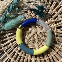 Bracelet jonc élastiqué IGUACU 3 - Jaune bleu vert & Blanc marbré