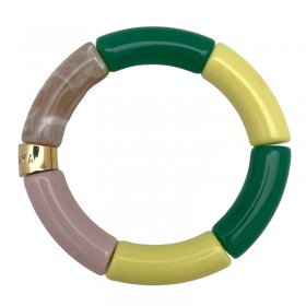 Bracelet jonc élastiqué PIPOCA KIWI 3 - Jaune vert gris & vert PARABAYA