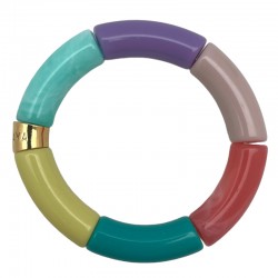 Bracelet jonc élastiqué PIPOCA LOLIPOP 2 - Turquoise jaune rose & mauve PARABAYA