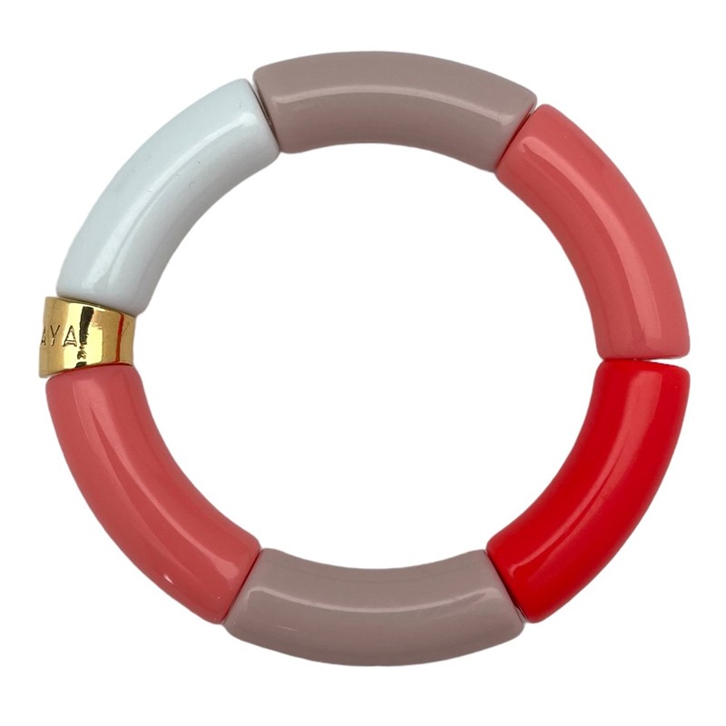 Bracelet jonc élastiqué PIPOCA MELBA 1 - Beige rosé saumon corail & blanc PARABAYA Bracelet jonc élastiqué PIPOCA MELBA 1 - Beige rosé saumon corail & blanc PARABAYA