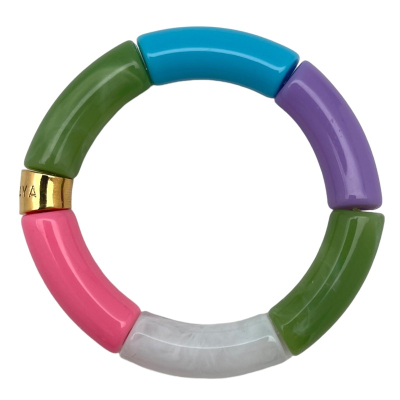 Bracelet jonc élastiqué PIPOCA PAARAISO 1 - Vert rose blanc violet & bleu PARABAYA