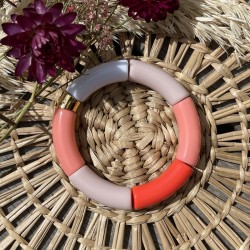 Bracelet jonc élastiqué MELBA 3 - Beige rosé saumon corail & blanc