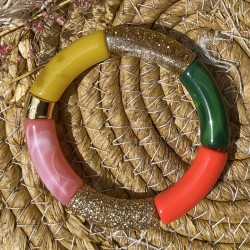 Bracelet élastiqué ESPUMA BEIJA 3 - Rose vert corail moutarde & doré