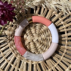 Bracelet jonc élastiqué PIPOCA MELBA 1 - Beige rosé saumon & blanc PARABAYA