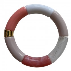 Bracelet jonc élastiqué PIPOCA MELBA 1 - Beige rosé saumon & blanc PARABAYA