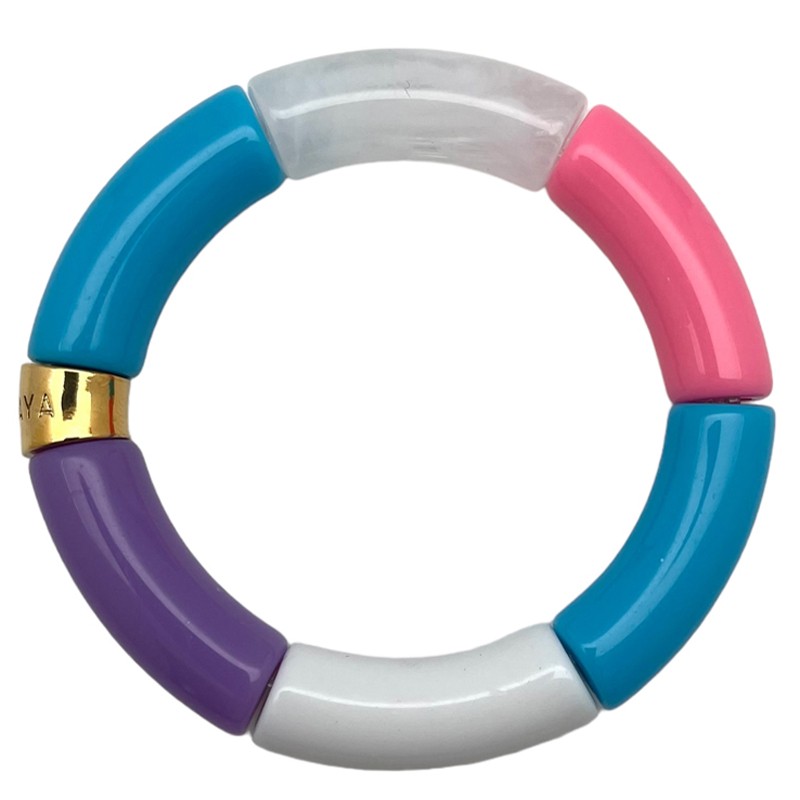 Bracelet jonc élastiqué PARAISO 2 - Turquoise rose violet & blanc PARABAYA Bracelet jonc élastiqué PARAISO 2 - Turquoise rose violet & blanc PARABAYA
