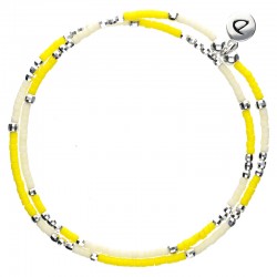 Bracelet multitours élastiqué ALBA argent - Perles Jaune crème - DORIANE Bijoux