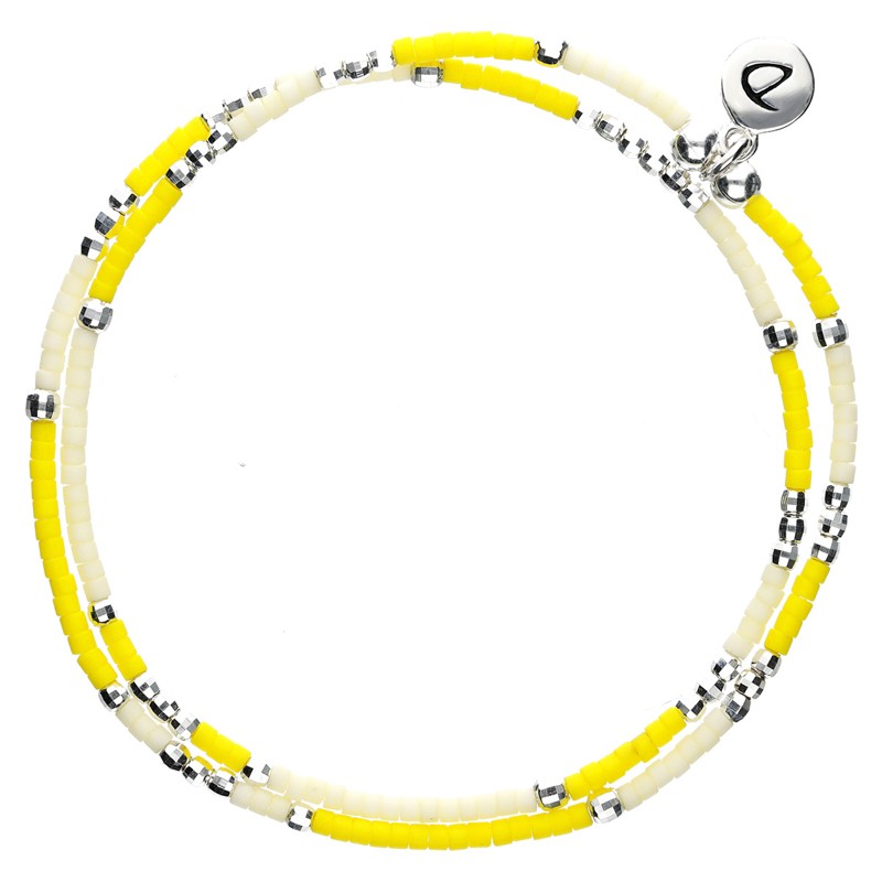 Bracelet multitours élastiqué ALBA argent - Perles Jaune crème - DORIANE Bijoux