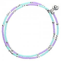 Bracelet multitours élastiqué ALBA argent - Perles Violet turquoise - DORIANE Bijoux