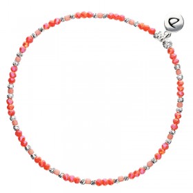 Bracelet fin élastiqué NUSA - Perles argent Miyuki orange corail - DORIANE Bijoux