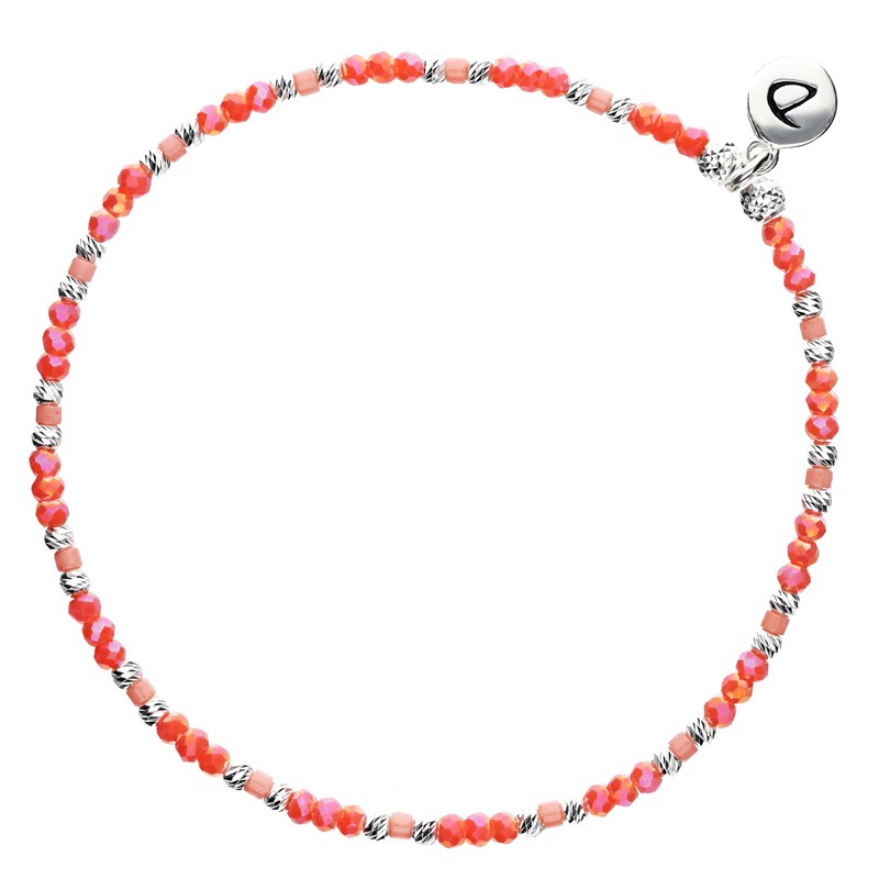 Bracelet fin élastiqué NUSA - Perles argent Miyuki orange corail - DORIANE Bijoux Bracelet fin élastiqué NUSA - Perles argent Miyuki orange corail - DORIANE Bijoux