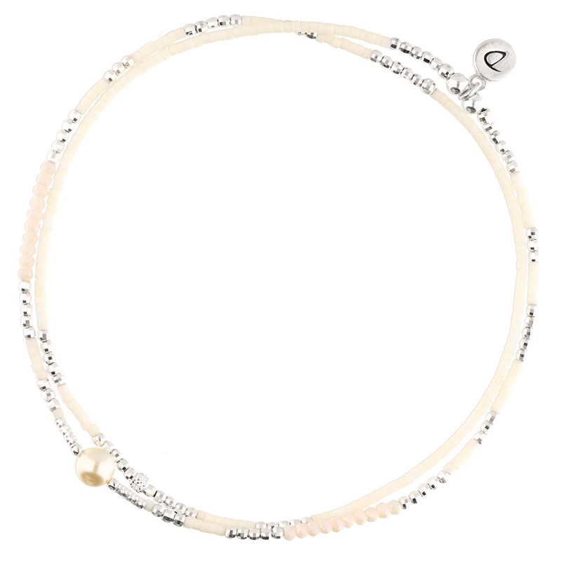 Chevillère fine Double tours argent - Perles crème & Nacre - DORIANE Bijoux Chevillère fine Double tours argent - Perles crème & Nacre - DORIANE Bijoux