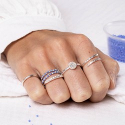 Bague fine en argent - Anneau petits carrés & Pavé zircons rond TAILLE 54