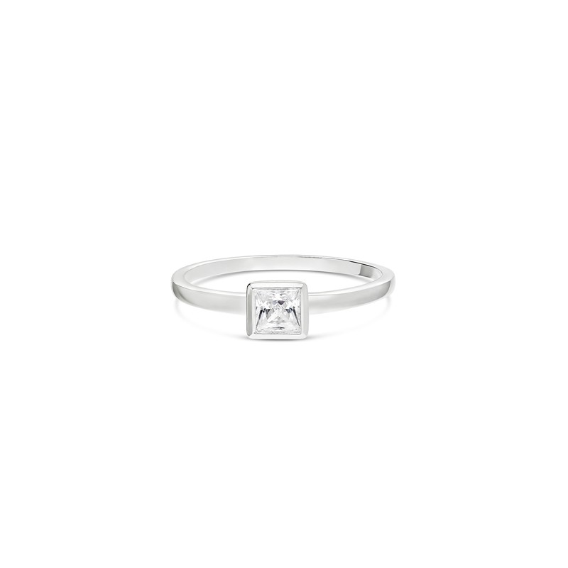 Bague fine anneau en argent - Anneau & Carré zircon blanc