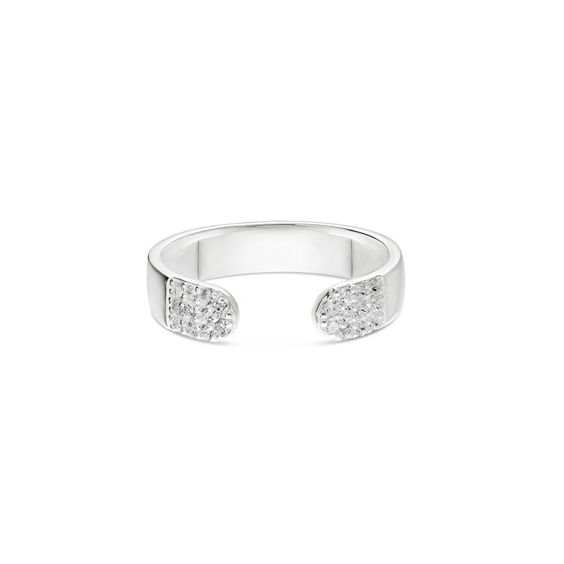 Bague fine ajustable TILOS en argent - Anneau ouvert pavé zircons - DORIANE Bijoux