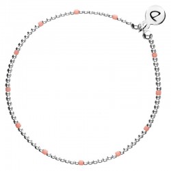 Bracelet fin élastiqué GRAIN DE FOLIE - Perles argent & Miyuki corail - DORIANE Bijoux