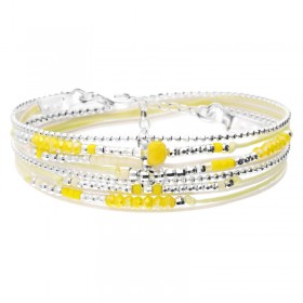Bracelet multitours ATLANTA argent - Cordons & Perles jaune crème - DORIANE Bijoux