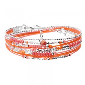 Bracelet multitours ATLANTA argent - Cordons & Perles orange - DORIANE Bijoux