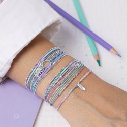 Bracelet multitours ATLANTA argent - Cordons & Perles violet turquoise