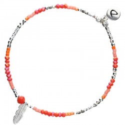 Bracelet fin élastiqué MERIDA argent - Miyuki orange corail & Plume - DORIANE Bijoux