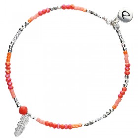 Bracelet fin élastiqué MERIDA argent - Miyuki orange corail & Plume - DORIANE Bijoux