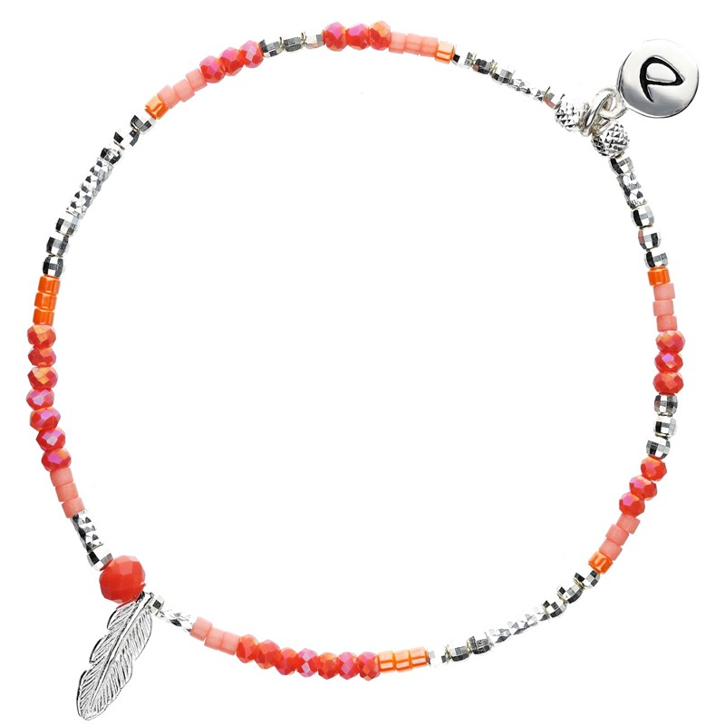 Bracelet fin élastiqué MERIDA argent - Miyuki orange corail & Plume - DORIANE Bijoux Bracelet fin élastiqué MERIDA argent - Miyuki orange corail & Plume - DORIANE Bijoux