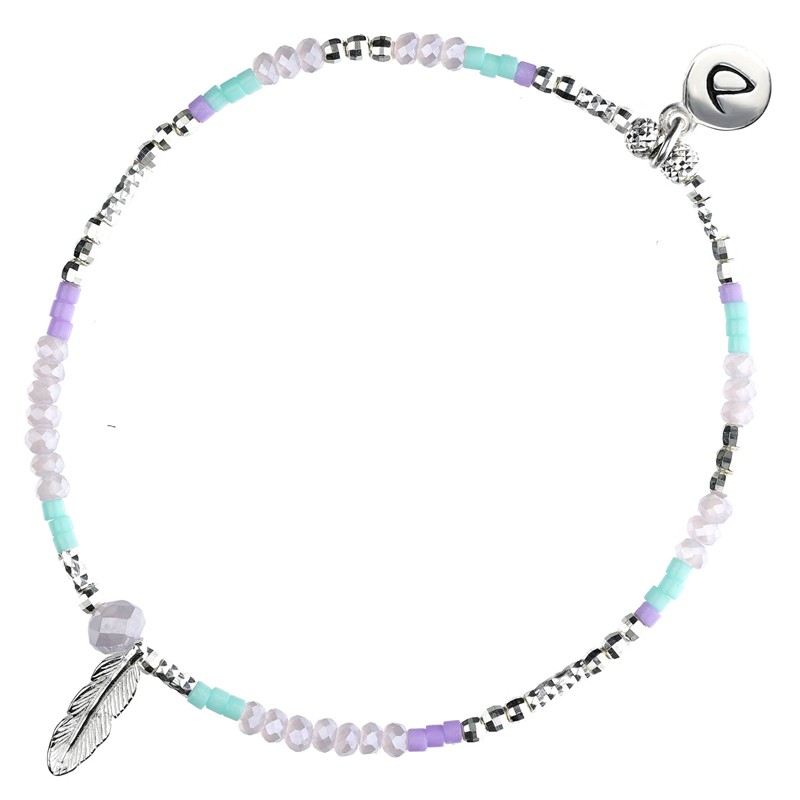 Bracelet fin élastiqué MERIDA argent - Miyuki violet turquoise & Plume - DORIANE Bijoux Bracelet fin élastiqué MERIDA argent - Miyuki violet turquoise & Plume - DORIANE Bijoux