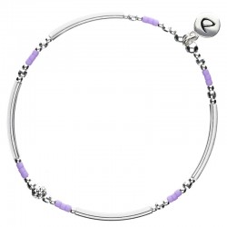 Bracelet fin élastiqué PORTO-VECCHIO argent, Tubes & Perles violettes DORIANE Bijoux