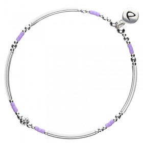 Bracelet fin élastiqué PORTO-VECCHIO argent, Tubes & Perles violettes DORIANE Bijoux