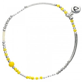 Bracelet fin élastiqué CALVI argent - Tubes & Perles jaune - DORIANE Bijoux