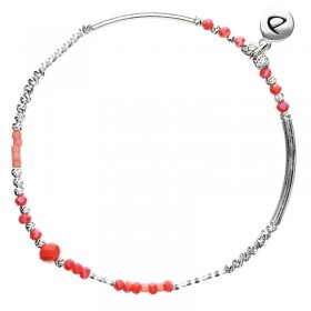 Bracelet fin élastiqué CALVI argent - Tubes & Perles orange corail - DORIANE Bijoux