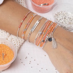 Bracelet fin élastiqué CALVI argent - Tubes & Perles orange corail TAILLE S
