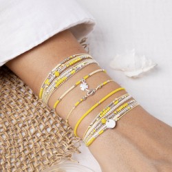 Bracelet multitours ATLANTA argent - Cordons & Perles jaune crème