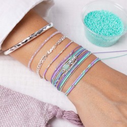 Bracelet multitours élastiqué ALBA argent - Perles Violet & turquoise TAILLE L