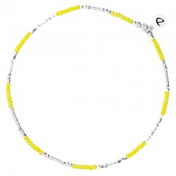 Chevillère élastique fine argent & Perles de verre JAUNE - DORIANE Bijoux